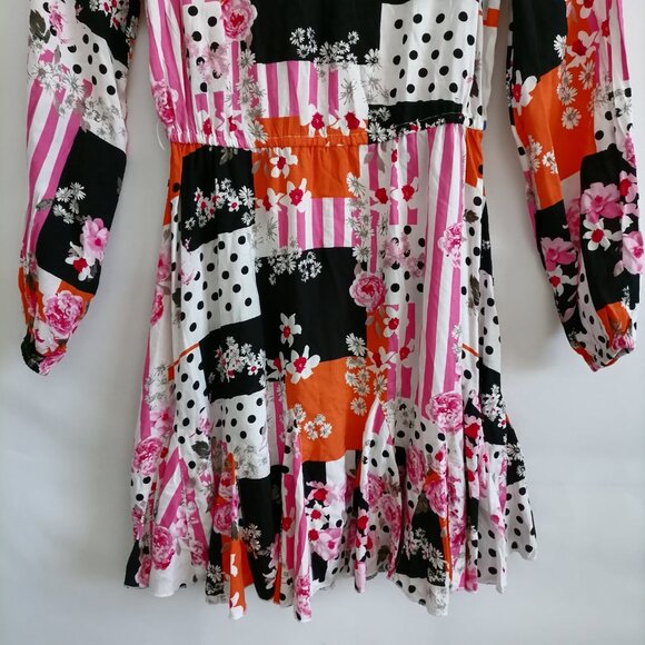 Cato Womens Multicolor Polka Dot Patchwork Print Cold Shoulder Dress Size Medium - Picture 3 of 6